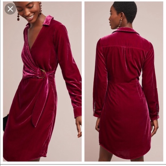 anthropologie velvet wrap dress
